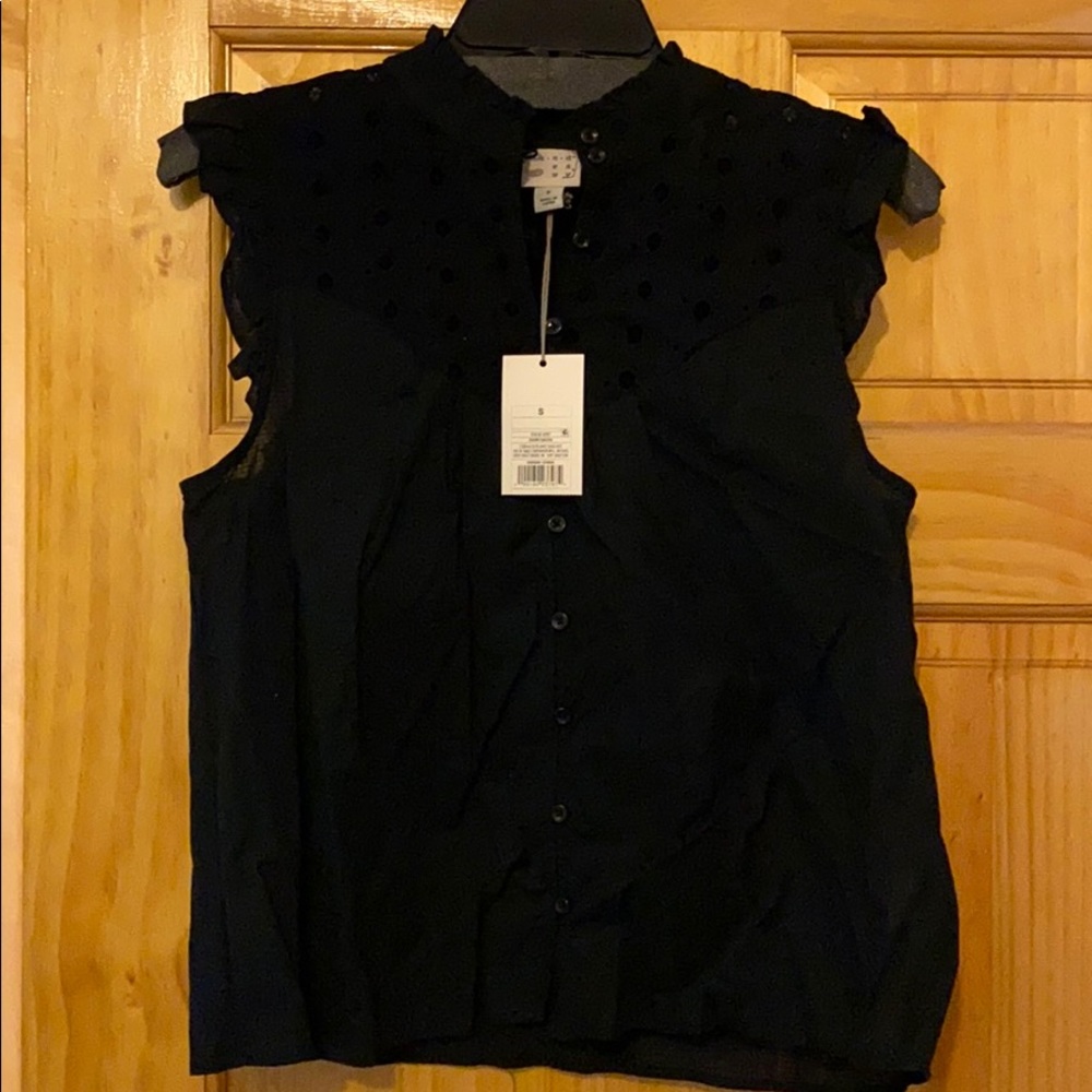Black Cotton Sexy Eyelet Blouse New With Tags